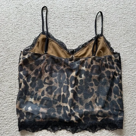 Forever 21 Leopard Animal Print Black Lace Trim V-Neck Cami Tank Top Camisole L - Picture 9 of 12